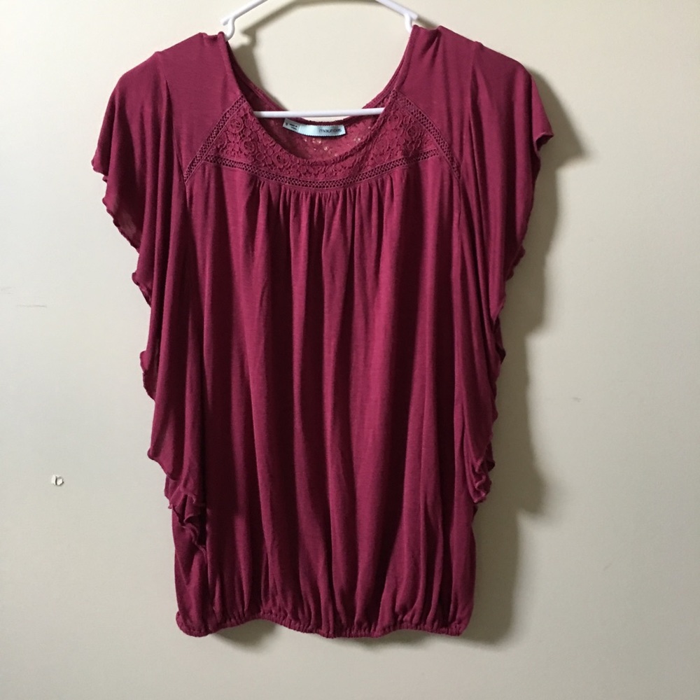 Maurices Light Maroon Red Lacey Detailed Top